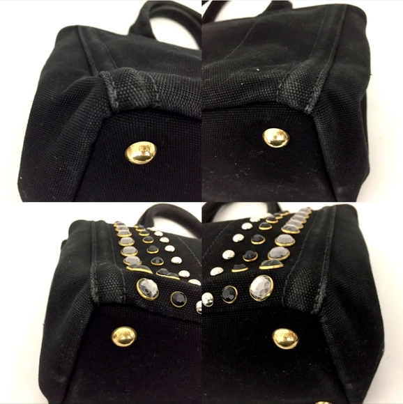 PRADA LOGI PLATE BLACK CANAPA BUJOU HAND BAG W/SHOULDER STRAP/1A3894 - Picture 6 of 14